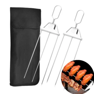 1pair 3 Way Skewer Barbecue Fork BBQ Barbecue Skewers Metal Grilling With Bag - Picture 1 of 7