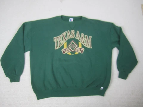 VTG Texas A&M Sweatshirt Adult 2XL XXL Green Aggies University Long Sleeve Crew Cover