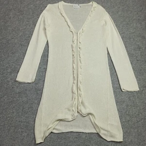 Masai Cardigan Lungo Taglia M Misto Lino Beige Spolverino Maglione Ruffle Gancio - Foto 1 di 14