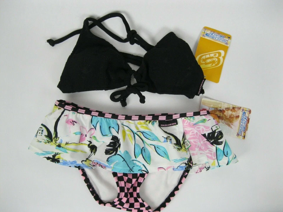 New Skechers Womens 2 Piece Bikini Swimsuit Skirt Checker Multi Color Size S  Foto 1 de 4