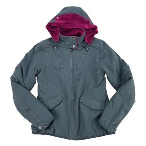 Title Nine Womens M Adrenaline Gray Full Zip Hooded Jacket Purple Fleece Lined - Picture 1 of 21