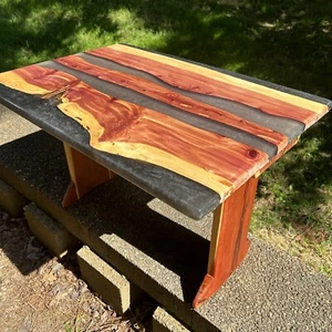 Red Cedar Coffee Table With Black And Grey Epoxy And Silver Accents - Picture 1 of 5
