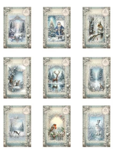 Silver & Blue Christmas Forest A MULTI-SIZE SET Cotton Fabric Quilt Blocks - Picture 1 of 18