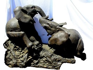Bronze Cast Sculpture Garden Statue Pond Fountain Centerpiece, Elephant Babies