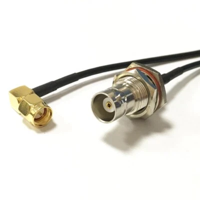 BNC female nut to SMA Male angle RF cable RG174 20cm for Two Way Radio Baofeng - Image 1 of 4
