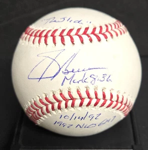 Sid Bream handsignierter Baseball beschriftet The Slide 10 14 92 NLCS Gm 7 ROMLB COA - Bild 1 von 3