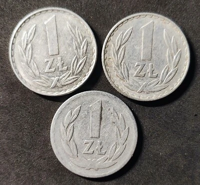 Lote de monedas polacas de aluminio 1949, 1975, 1977 Polonia. Foto 1 de 4