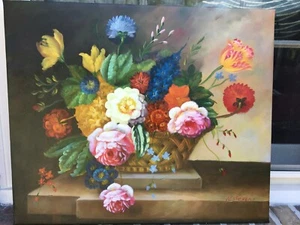 Oil PaintIng on Canvas-20x24-FORMAL FLORAL - Picture 1 of 2