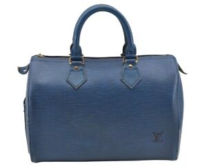 Authentic Louis Vuitton Epi Speedy 25 Hand Boston Bag Blue M43015 LV Junk 2295J