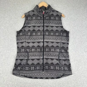 Woolrich Fleece Vest Women Medium Gray Fair Isle Nordic Print Ski - Picture 1 of 8