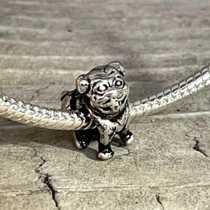 Bull Dog Puppy Animal Furry Silver European Charm Bead - Picture 1 of 2