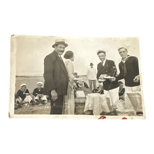 RPPC Sailors & Civilians Beach Picnic Party Postcard Real Photo Unused c.1910s - Picture 1 of 2