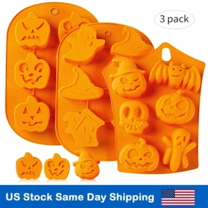 3Pcs Baking Mold Silicone DIY Chocolate Cake Cupcake Ice Halloween Pumpkin Ghost - Picture 1 of 9