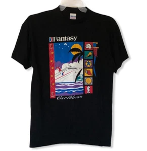 Vtg Fantasy Cruise Line Caribbean T-Shirt Large Black Made USA Single Stitch - Bild 1 von 6