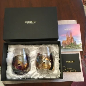 2 Cornet Barcelona Sagrada Stemless Hand Painted Crystal Glasses Orig Box, READ - Picture 1 of 19