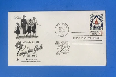 1960  FIRST DAY COVER - 4c - CAMP FIRE GIRLS GOLDEN JUBILEE  WITH INSERT - Image 1 of 3