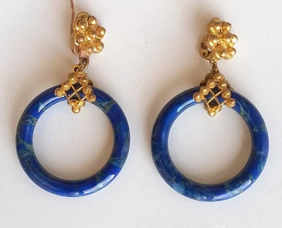 Boucles d'oreilles anciennes Lapis Lazuli - Photo 1/2