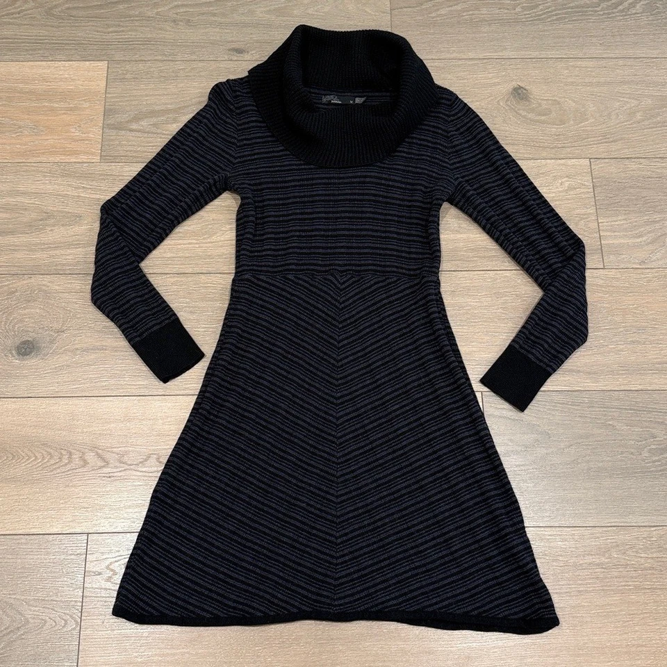 PRANA Coal Black Monica Sweater Dress Long Sleeve Cowl Neck Wool Knit Size M - Image 1 of 4