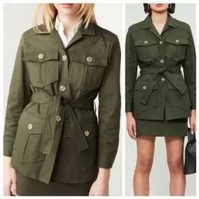 Chaqueta militar verde Maje Guesna estilo utilitario con cinturón manga larga para mujer Foto 1 de 4