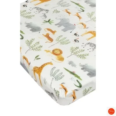 Sábana bajera ajustable Loulou Lollipop muselina - Safari Jungle Foto 1 de 4