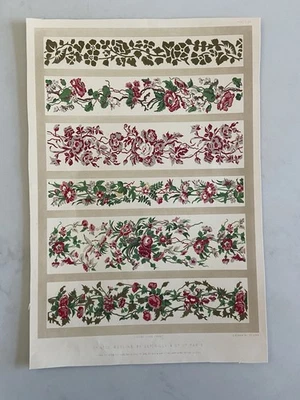 Estampado textil victoriano antiguo - 1852 diseños florales de muselina de Deponilly & Co Foto 1 de 4