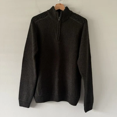 Изумрудный остров свитер мужской M 1/4 молнии шерстяная смесь Aran Ирландии вязаный пуловер ирландский - Изображение 1 из 4