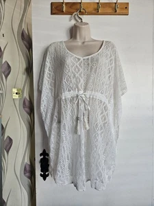 WHITE CROCHET OVERSIZED BEACH HOLIDAY KAFTAN COVER UP **UK 14-16** - Picture 1 of 7