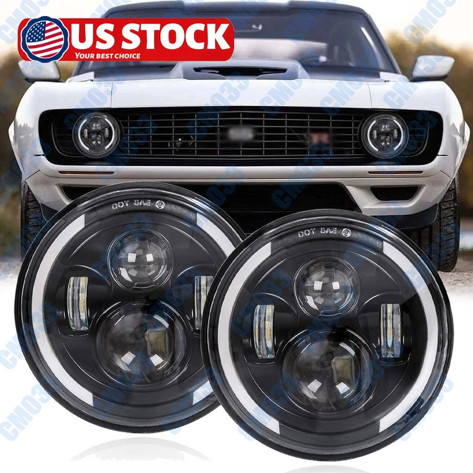 Par de faros LED de 7 pulgadas 280 W ojos de ángulo halo para Chevrolet Camaro 1969-1981 Foto 1 de 4