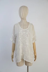 Boho Johnny Was bestickte Blumen Tunika Boho Bluse Damen S weiß Viskose - Bild 1 von 13