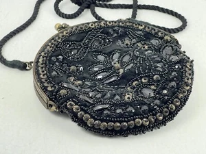 Vintage Coldwater Creed Black Beaded Handbag Bag Purse Clutch Crossbody - Picture 1 of 12