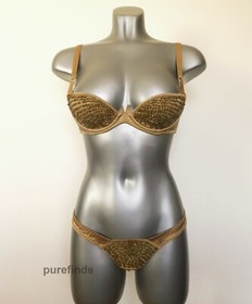 AGENT PROVOCATEUR SOIREE ASTRA SILK BRA 32D & THONG SIZE 2 UK 8 RRP &pound;720 NWT