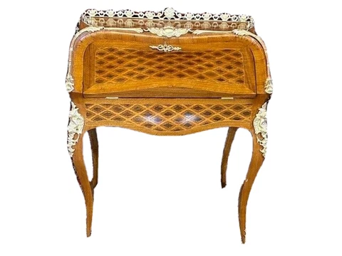 French Desk Antique Xv Louis Style Writing Inlay Marquetry 19th Bureau Secretary Cover