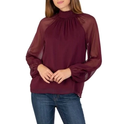 Blusa para mujer Joie Top L manga larga ajustada transparente manga larga vino L Foto 1 de 4