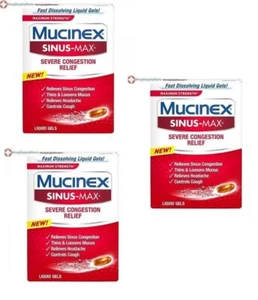 Mucinex Sinus-Max Severe Congestion Relief Liquid Gels 16 Count X 3 Packs - Picture 1 of 1