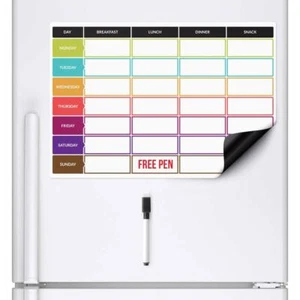 MEAL DIET PLANNER Dry Wipe Magnetic Fridge Whiteboard Board Weekly Diary Prep UK - Picture 1 of 8