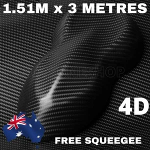 4D BLACK CARBON FIBER FIBRE CAR VINYL WRAP FILM ROLL AIR RELEASE 1.51M X 3M - Picture 1 of 5