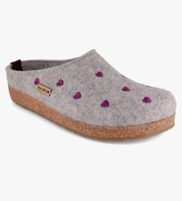 Zapatilla HAFLINGER Grizzly Cuoricini PLATA Corazones Soporte Arco Foto 1 de 4
