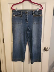 Ann Taylor Loft Womens Relaxed Fit Jeans 10 Blue Denim Zipper Accents Cropped - Picture 1 of 11