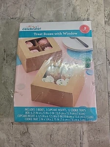 Cajas de golosinas Celebrate con ventanas 6,25 x 6,25 x 3 pasteles y cupcakes 3 unidades AJ - Imagen 1 de 3