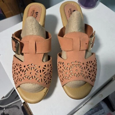 Spring Step EU 41/US 9.5 Wedge Sandal Leather Cutout Buckle Slides Made in Italy - Image 1 of 4