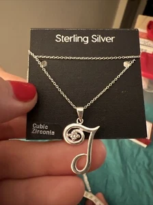 Sterling Silber Halskette J Initialen Anhänger Zirkonia Weihnachtsgeschenk - Bild 1 von 4