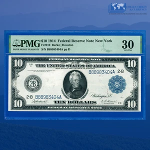 Fr.910 1914 $10 Ten Dollars Federal Reserve Note New York, PMG VF 30 #83404 - Picture 1 of 3
