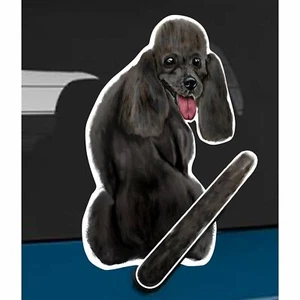 Schwarzer Pudel Hund hinten Auto Fenster Aufkleber + Wackelschwanz passend auf Wischerarm - Bild 1 von 3