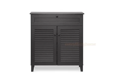 Vented Shoe Storage Cabinet Modern Espresso Brown 4 Shelves Drawer Slatted Doors - Image 1 of 4