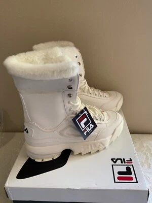 9.5 Fila Disruptor Shearling ivory beige lace up fold over fashion snow boot NIB - Image 1 of 4