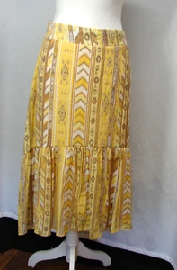 New Mlle Gabrielle Yellow Brown Boho Southwestern Hi Lo Skirt Womens Large - Picture 1 of 9