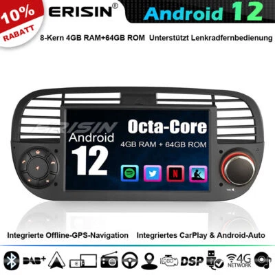 4+64GB Android 13 DAB+ Autoradio Navi Für Fiat 500 CarPlay WiFi USB TPMS DSP DTV - Bild 1 von 4