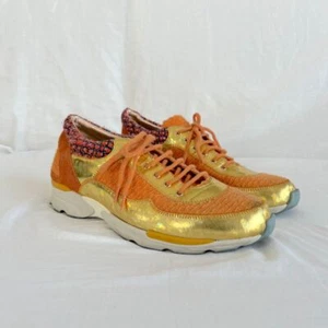Chanel orange & gold low top lace up sneakers size 41 - Picture 1 of 8