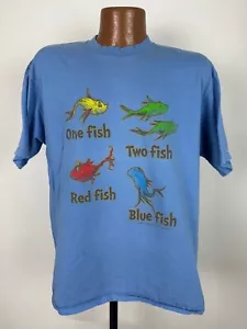 Y2K Dr Seuss Fish T-Shirt Adult LARGE One Two Red Blue Childrens Book Vintage - Picture 1 of 12