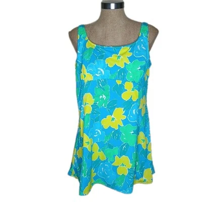 Vestido de baño vintage Seawaves azul amarillo multicolor acolchado floral talla grande 22W nuevo con etiquetas Foto 1 de 4